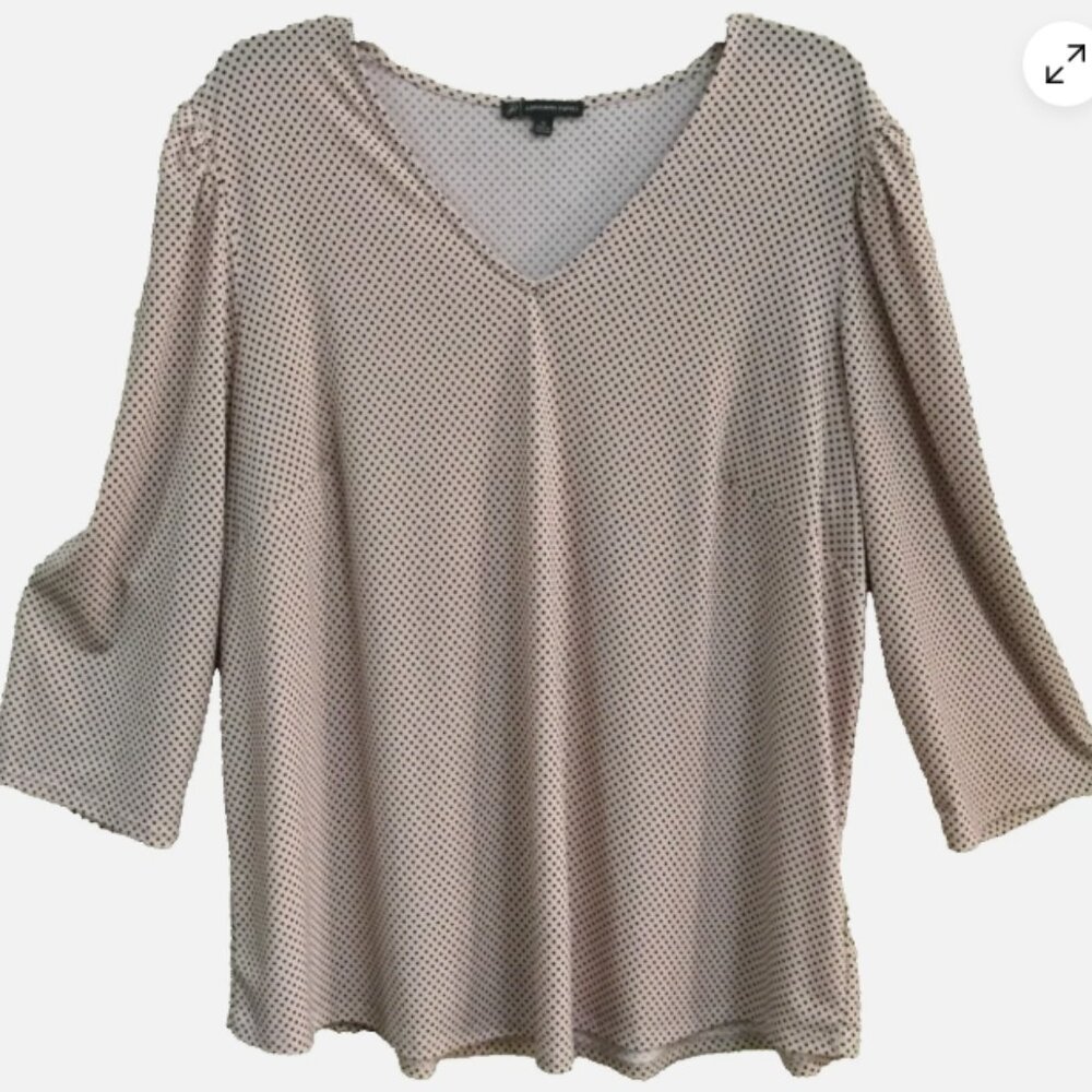 Adrianna Papell Women Plus Size 1X Knit Pullover Blouse Pink / Black polka dots